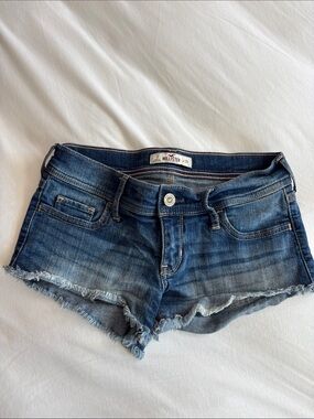 Hollister Women's Dark Blue Frayed Denim Cutoff Shorts